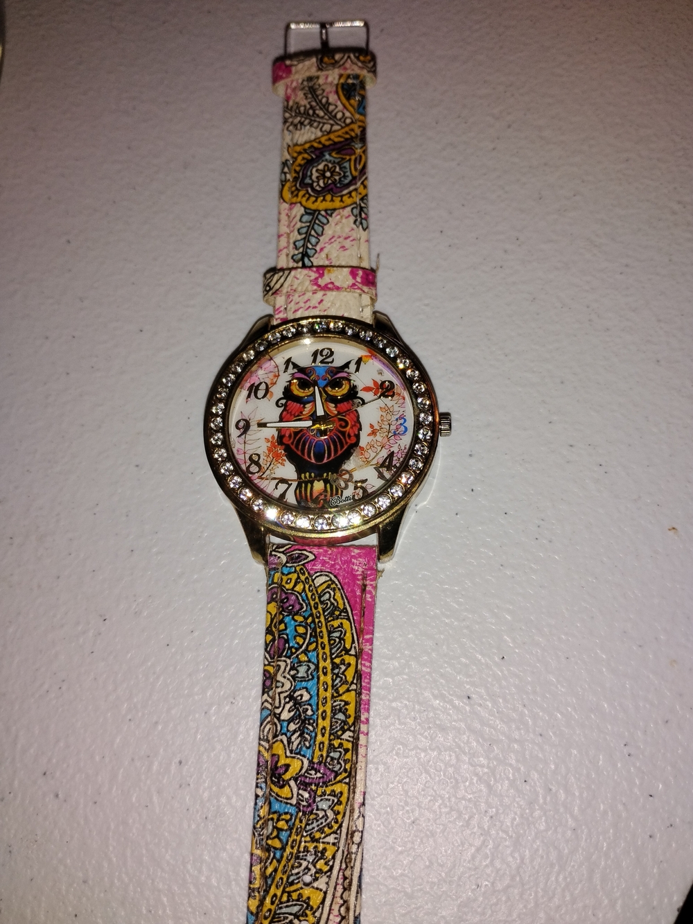 Floral Pink Owl Accent Women's Fashion Watch